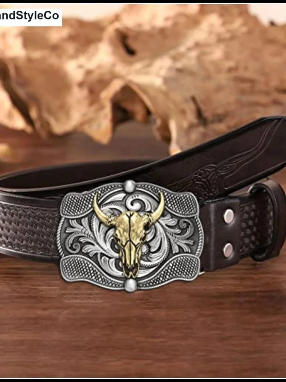 Western Longhorn Horse Belt Buckle, Floral Cowboy Antique Style, Fits 1.5